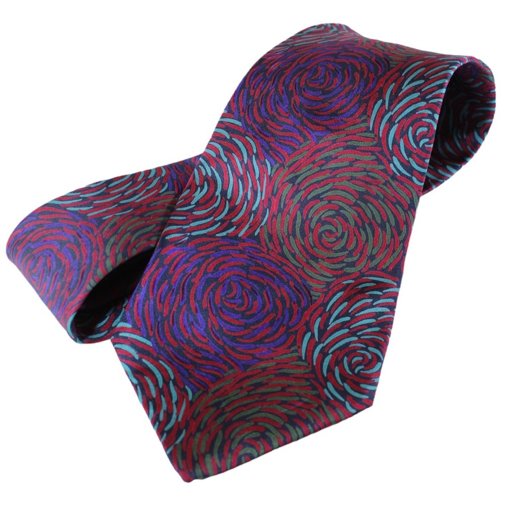 BALMAIN Pierre Balmain Silk Tie Purple Teal Green Red Black Abstract Floral 45”